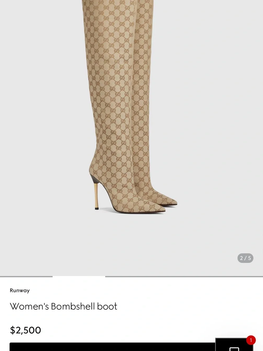 Gucci Beige Monogram Thigh-High Stiletto Boot
